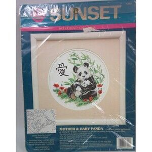 Vintage 1992 Sunset Cross Stitch Kit Mother and Baby Panda Emma Mae 13909 New